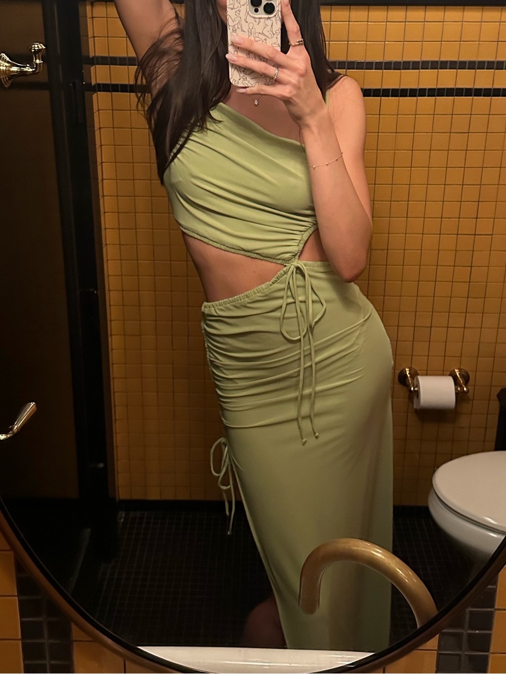 Bec & Bridge Dilkon Lime Green Draped Midi Dress with Cutout - Size 4